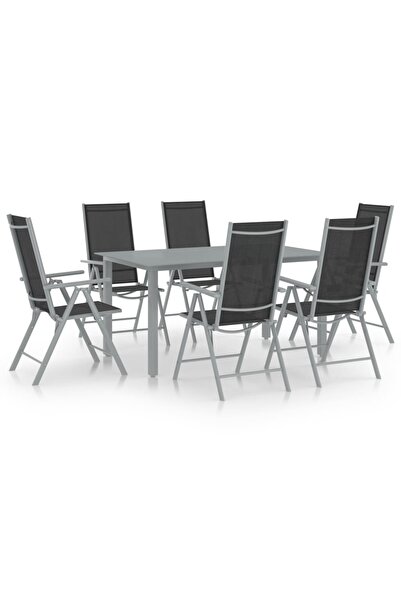 Concept Set mobilier de grădină, 7 piese, argintiu și negru, aluminiu