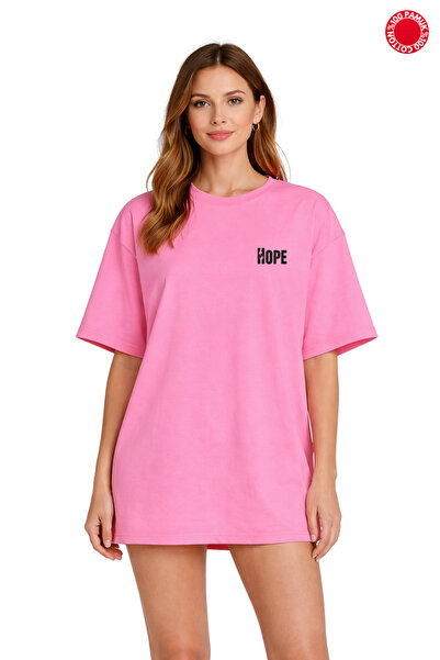 vbs vibes Unisex Oversize Pink Hope T-Shirt με στάμπα με κείμενο, 100% βαμβάκ...
