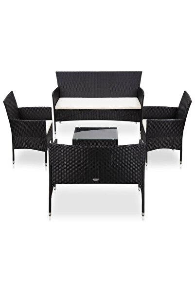 Concept Set mobilier de grădină cu perne, 5 piese, negru, poliratan