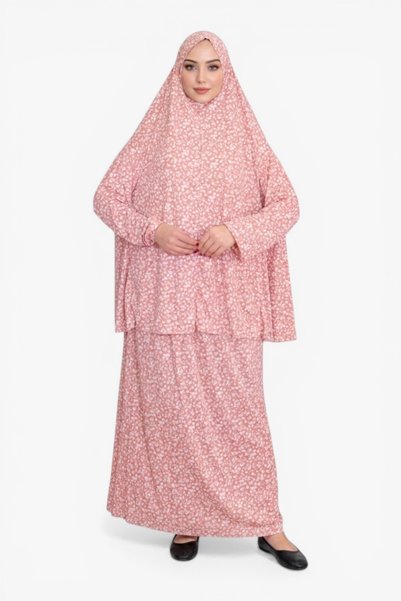 DAKKA KADİMA Namaz Elbisesi Jarse Desanli Two Piece Light Dusty Rose