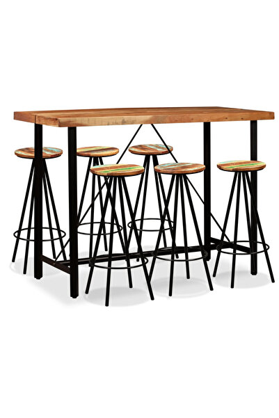 Concept Set mobilier bar, 7 piese, lemn masiv acacia și lemn reciclat