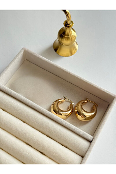 Bo Takı ve Aksesuar Bombeli Gold Renk Oval Halka Küpe