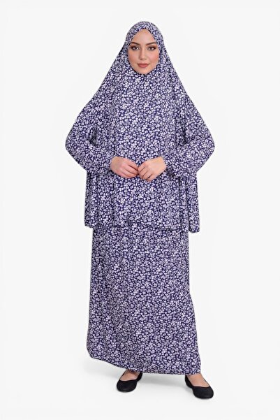 DAKKA KADİMA Namaz Elbisesi Jarse Desanli Two Piece Navy Blue