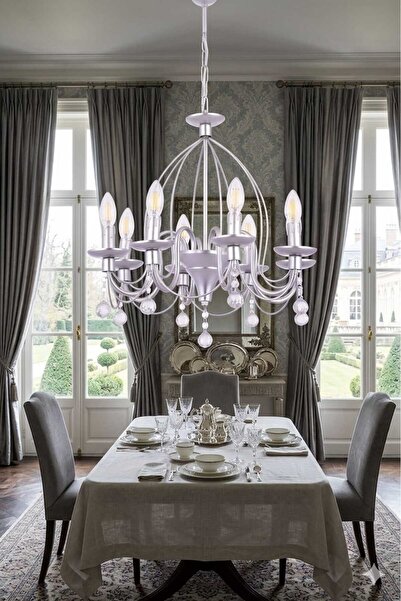 VK HOME AYDINLATMA Hümayun Lüx Taşlı Avize 8 Li (GÜMÜŞ)