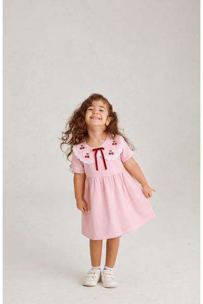 OZZY KİDS Κοριτσίστικο κοντομάνικο φόρεμα με κεντημένα κεράσια