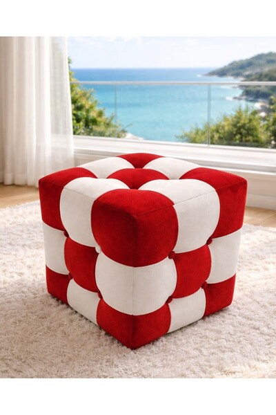 Deby Kırmızı Patchwork puf