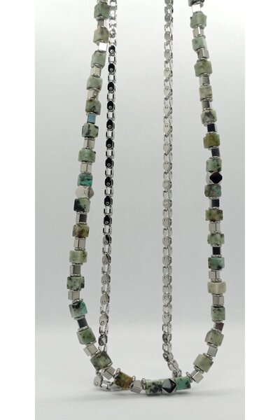 ndjewelry قلادة رجالية متعددة من الفولاذ والحجر الطبيعي (50 + 5 سم)
