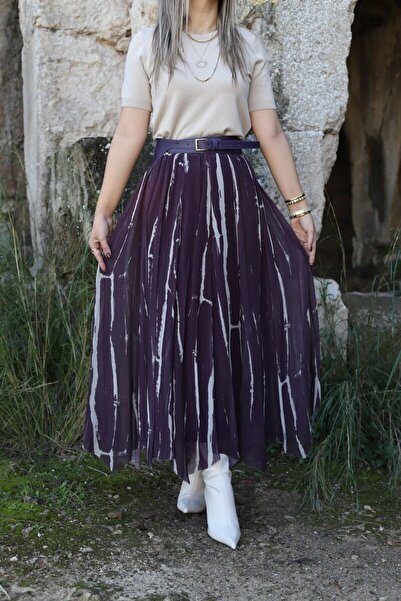 bytugcekaya Φούστα από σιφόν με λεπτομέρεια από διακοσμητική ζώνη σε χρώμα δα...