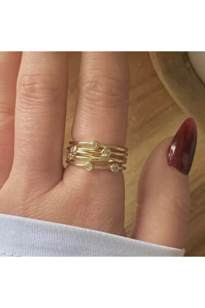 Deesse Latelier Gold Multi Band Crystal Ring