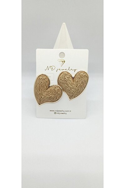 ndjewelry Gold Detail Brown Wicker Heart Earrings