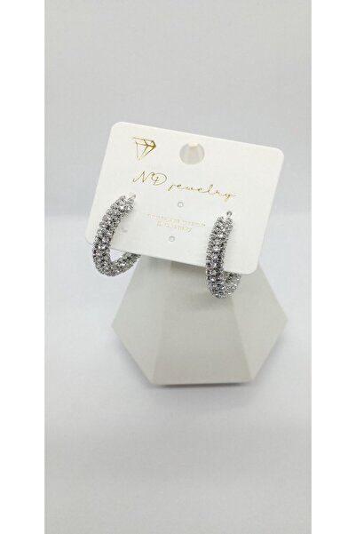 ndjewelry حلق فضي اللون بحجر مفصل