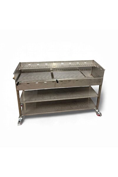 Kaan Coşkun Metal 125X40 ÇİFT ÇUBUK IZGARA VE ŞİŞLİK BÖLMELİ KROM MANGAL
