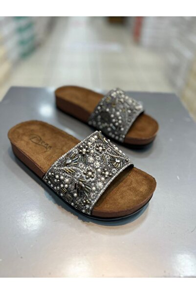 Hacıoğlu Ayakkabı Άνετες γυναικείες καθημερινές παντόφλες Pienn Tek Band Stone