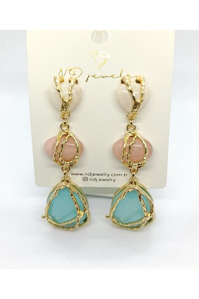 ndjewelry أقراط مطلية بالذهب والجواهر باللون الأزرق (8 سم)