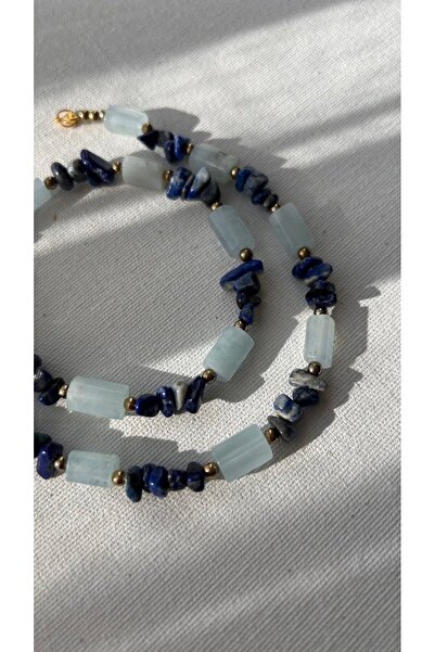 Akuamarin lapis lazuli kolye