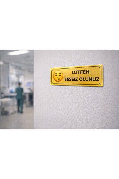 Outdoor One Please Be Quiet Gold Metal Warning Sign 5X20 cm – Hospital & Office
