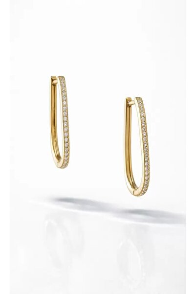 ndjewelry أقراط دائرية ذهبية رفيعة بيضاوية الشكل T مرصّع بالأحجار
