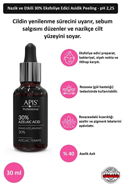 Apis Natural Cosmetics سيروم مهدئ ومضاد للعيوب بحمض الأزيليك بنسبة 30% - 30 مل