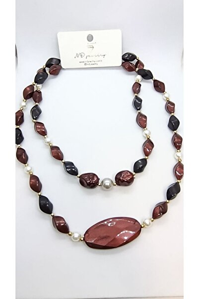 ndjewelry قلادة هارموني اللؤلؤية باللون العنابي