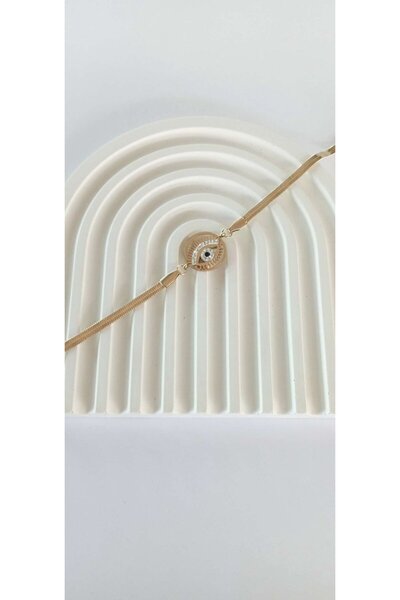 ndjewelry White Eye Detailed Italian Chain Steel Bracelet