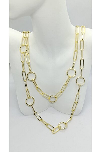 ndjewelry Gold Double Chain Necklace Set with Multiple Ring Detail (40+5 cm)