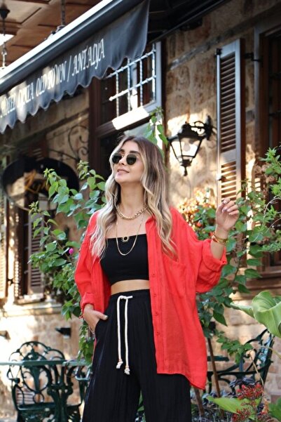 bytugcekaya Nar Çiçeği Viskon Standart Beden Gömlek