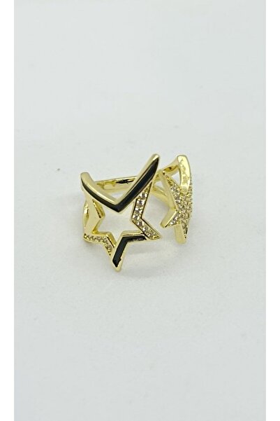 ndjewelry Black Detailed Star Gold Ring