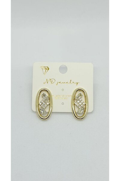 ndjewelry أقراط لونا ستون الذهبية البيضاوية الشكل
