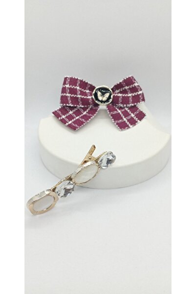 ndjewelry مجموعة مشبك القوس والحجر (بورجوندي)