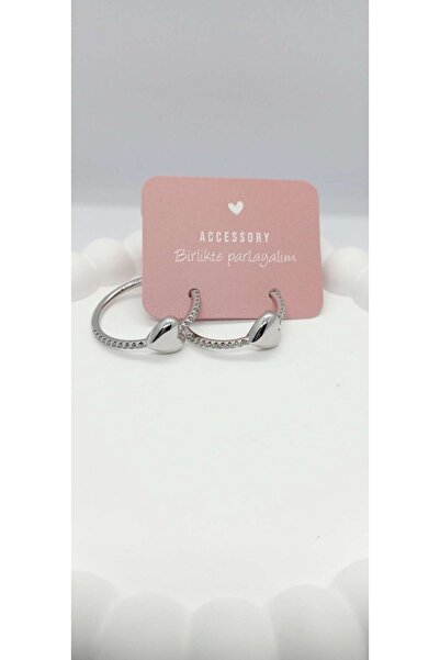 ndjewelry Silver color heart detail stone ring earrings