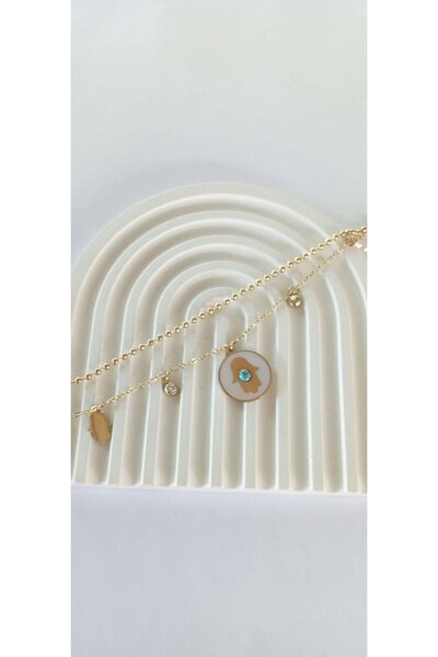 ndjewelry سوار من الفولاذ المزدوج مع تفاصيل خرز ذهبية اللون