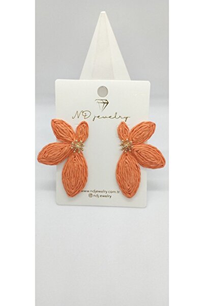 ndjewelry Orange color wicker half flower earrings