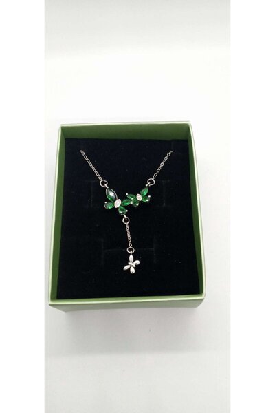 ndjewelry Green Stone Butterfly Crispy Necklace