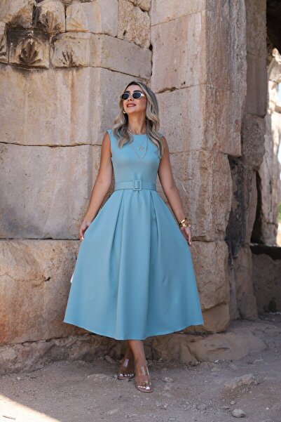 bytugcekaya Ocean Blue Halter Φόρεμα με ζώνη με γιακά