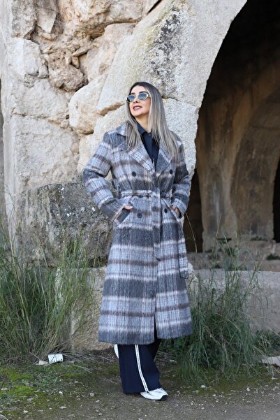 bytugcekaya Μάξι παλτό με κουμπιά καπνιστό γκρι