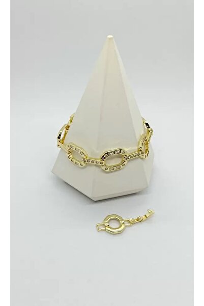 ndjewelry سوار بسلسلة ذهبية مع تفاصيل حلقة هندسية (17+2 سم)