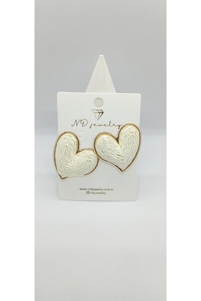 ndjewelry Gold Detail White Color Wicker Heart Earrings