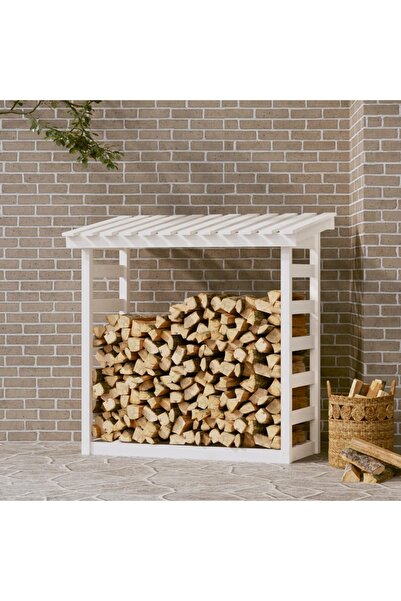 Concept Rastel pentru lemne de foc, alb, 108x64,5x110cm, lemn masiv pin