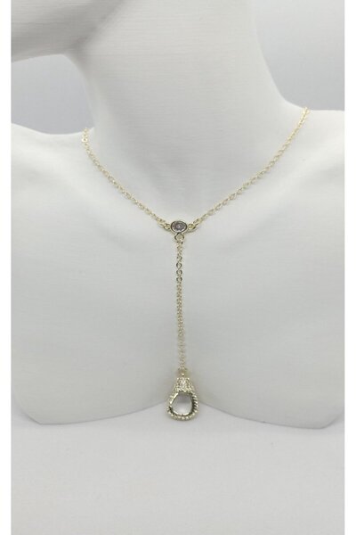 ndjewelry قلادة على شكل حرف Y مزينة بحجر ذهبي اللون