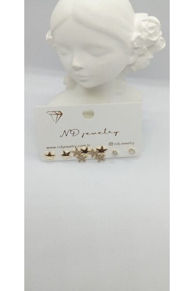 ndjewelry مجموعة أقراط على شكل نجمة من حجر وطبق ذهبي اللون