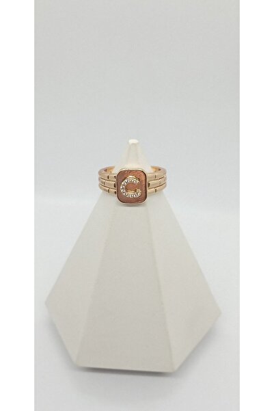 ndjewelry خاتم قابل للتعديل بحرف C من حجر الورد الذهبي اللون
