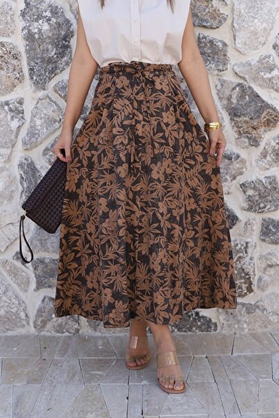 bytugcekaya Φούστα Gabardine με καφέ σχέδιο και τσέπες