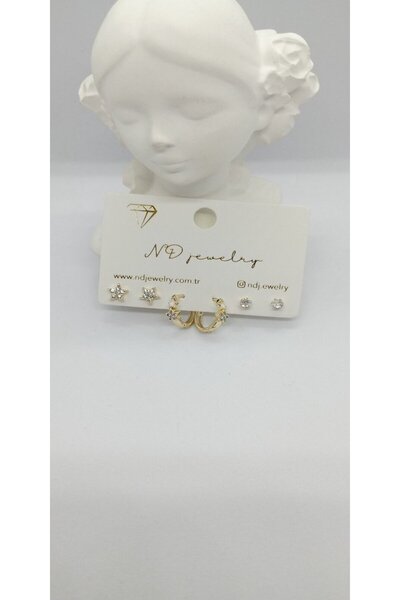 ndjewelry طقم خاتم ذهبي اللون وحلق على شكل نجمة ذهبية اللون