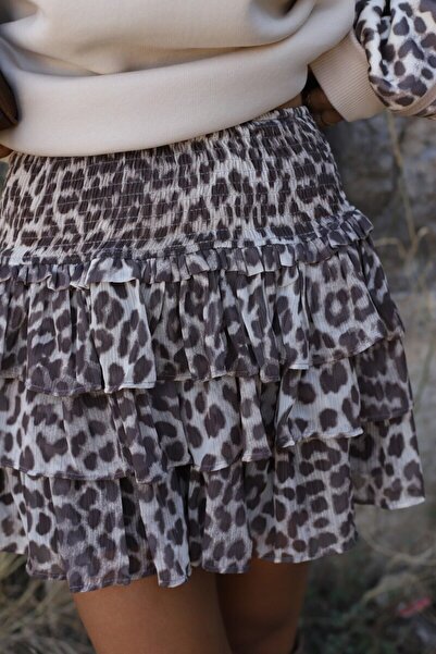 bytugcekaya Φούστα με σχέδιο καφέ λεοπάρ με στρώσεις