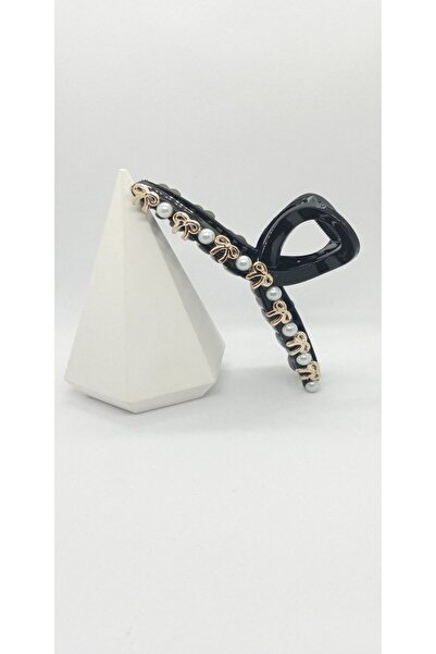 ndjewelry مشبك مشبك أسود مفصل باللؤلؤ والذهب