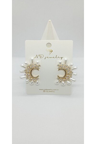 ndjewelry Gold Color Stone and Pearl Design Earrings