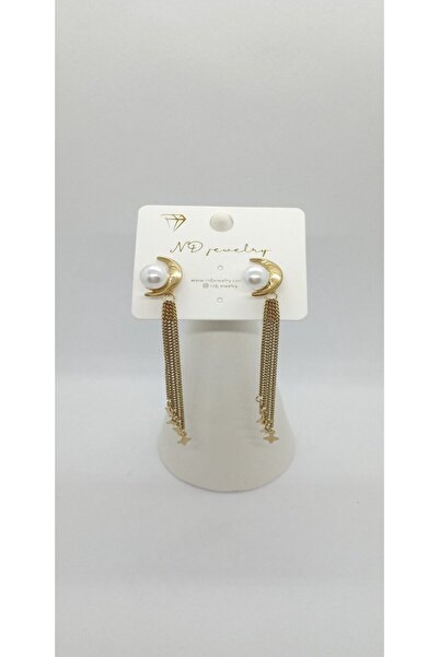 ndjewelry أقراط القمر مع تفاصيل السلسلة واللؤلؤ