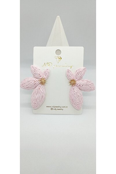 ndjewelry Pink color straw half flower earrings