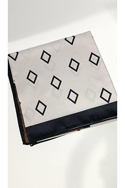 ndjewelry Geometric Elegance Square Pattern Scarf – Brown & Black