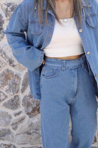 bytugcekaya Set jachetă și cămașă din denim albastru